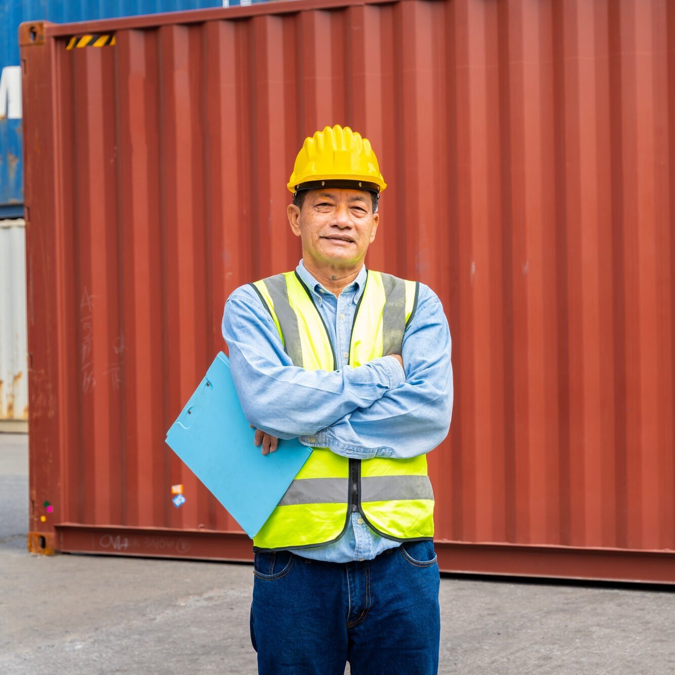 male engineers in a container shipping company Consulting