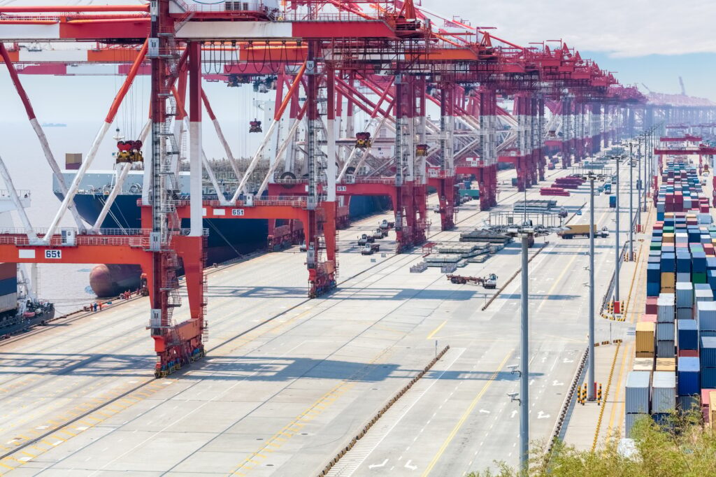 shipping container terminal closeup